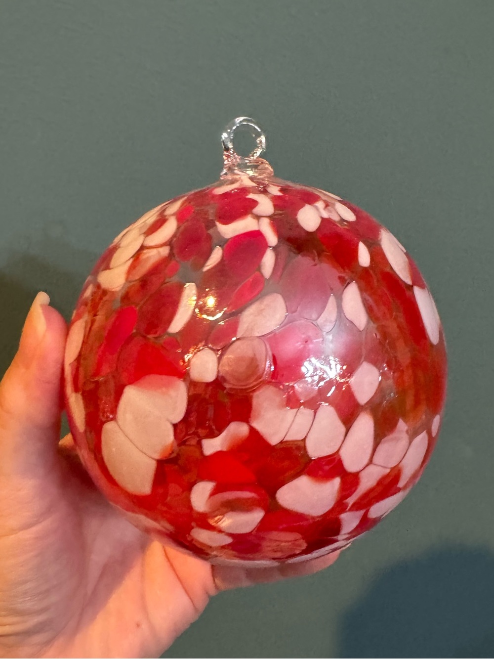 Red Zorza Polish Blown Art Glass Ball Christmas Ornament 4" Hand Made in Box